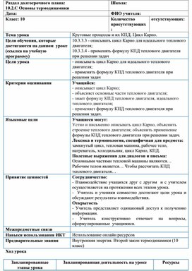 Обложка для материала Физика_10_Круговые процессы и их КПД. Цикл Карно_План урока (1)