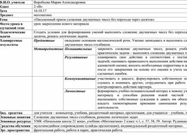 Урок по математике «Письменный прием сложения двузначных чисел без перехода через десяток», УМК "Начальная школа XXI века,  2 класс