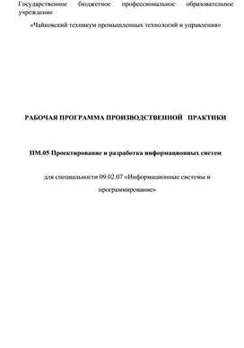 Рабочая программа производственной практики ПП.05 Проектирование и разработка информационных систем специальности 09.02.07 Информационные системы и программирование