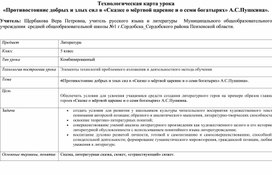 Технологическая карта урока литературы, 5 класс, "А.С.Пушкин. "Сказка о мёртвой царевне и о семи богатырях"