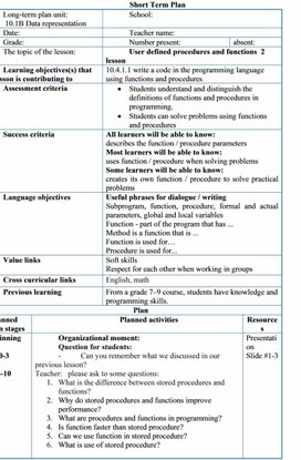 Обложка для материала User defined procedures and functions  Lesson plan 2 2 variant