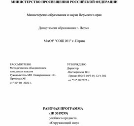 Обложка для материала Рабочая программа по окружающему миру, 1 класс