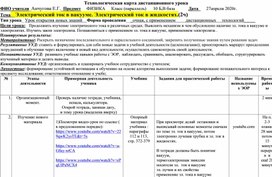 Технологическая карта дистанционного урока по теме  "Электрический ток в вакууме. Электрический ток в жидкостях". Мякишев . Классический курс физики 10 кл. ( база)(