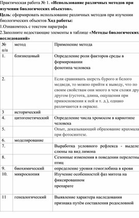 Обложка для материала практическая работа по биологии 10 класс на тему: "Использование различных методов при  изучении биологических объектов""