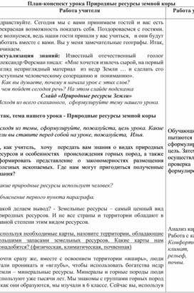Обложка для материала План-конспект урока по географии в 7 классе "Природные ресурсы земной коры"