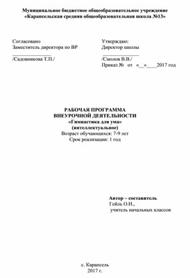 Рабочая программа по внеклассной работе