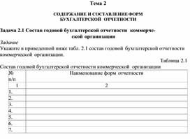 Обложка для материала Тема 2  СОДЕРЖАНИЕ И СОСТАВЛЕНИЕ ФОРМ БУХГАЛТЕРСКОЙ  ОТЧЕТНОСТИ  Задачи
