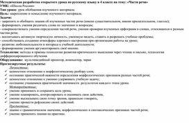 Методическая разработка открытого урока по русскому языку в 4 классе на тему: «Части речи»