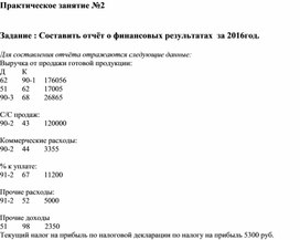 Обложка для материала Практическое занятие №2   Задание : Составить отчёт о финансовых результатах