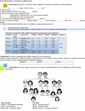 Грамматикалық тапсырма "Тәуелдік жалғауы"