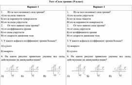 Обложка для материала Тест "Сила трения"