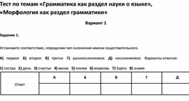 Обложка для материала Тест по темам «Грамматика», «Морфология как раздел грамматики 6 класс»