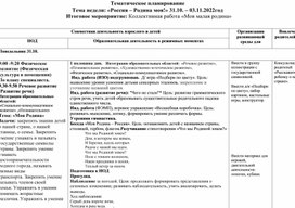 Планирование совместной деятельности с детьми по теме : " Моя Родина- Россия!"