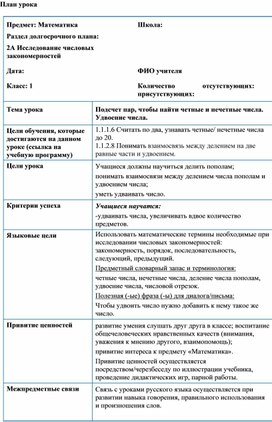 1Си нечетные числа Удвоение числа КРАТКОСРОЧНЫЙ ПЛАН