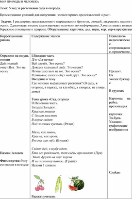 Изучаем уход за растениями сада и огорода на уроке мир природы и человека.