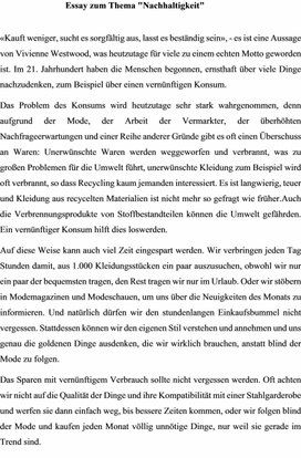 Эссе на немецком языке по теме "Nachhaltigkeit"