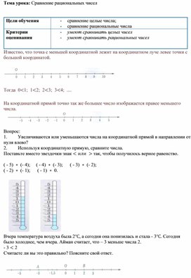 Обложка для материала сравнение рациональных чисел_Приложение 1_урок 1