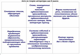 Учебно-познавательная игра по литературе «Лото по теории литературы» в 6 классе