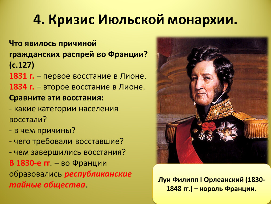 Составьте план ответа по теме движения протеста во франции в период июльской монархии кратко