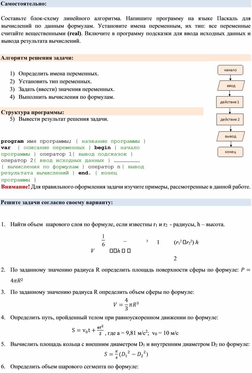 Программирование линейных алгоритмов на языке Паскаль