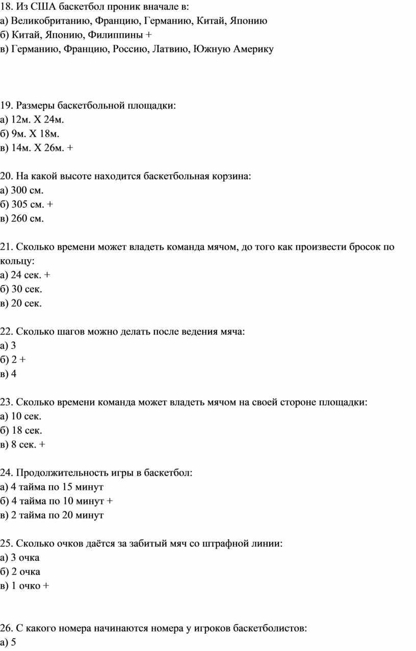 Тест с ответами “Баскетбол”