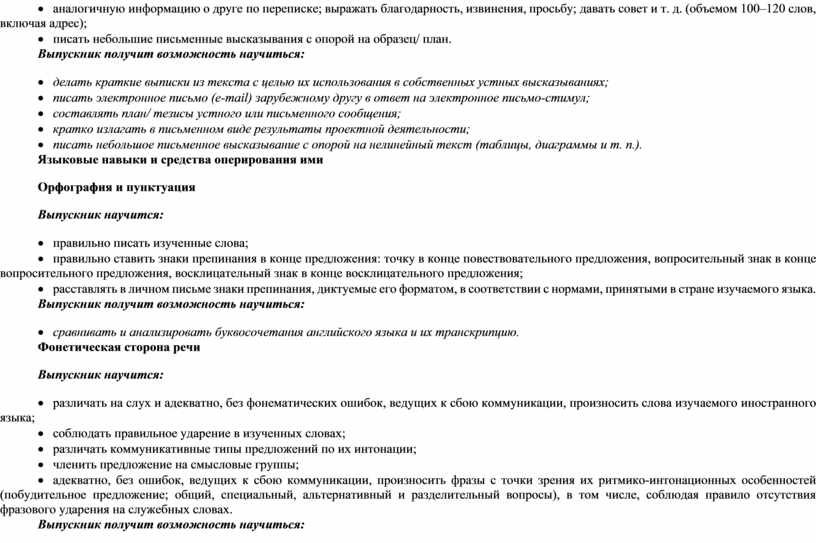 Выпускник получит возможность научиться: · делать краткие выписки из текста с целью их использования в собственных устных высказываниях; · писать электронное письмо ( e -…