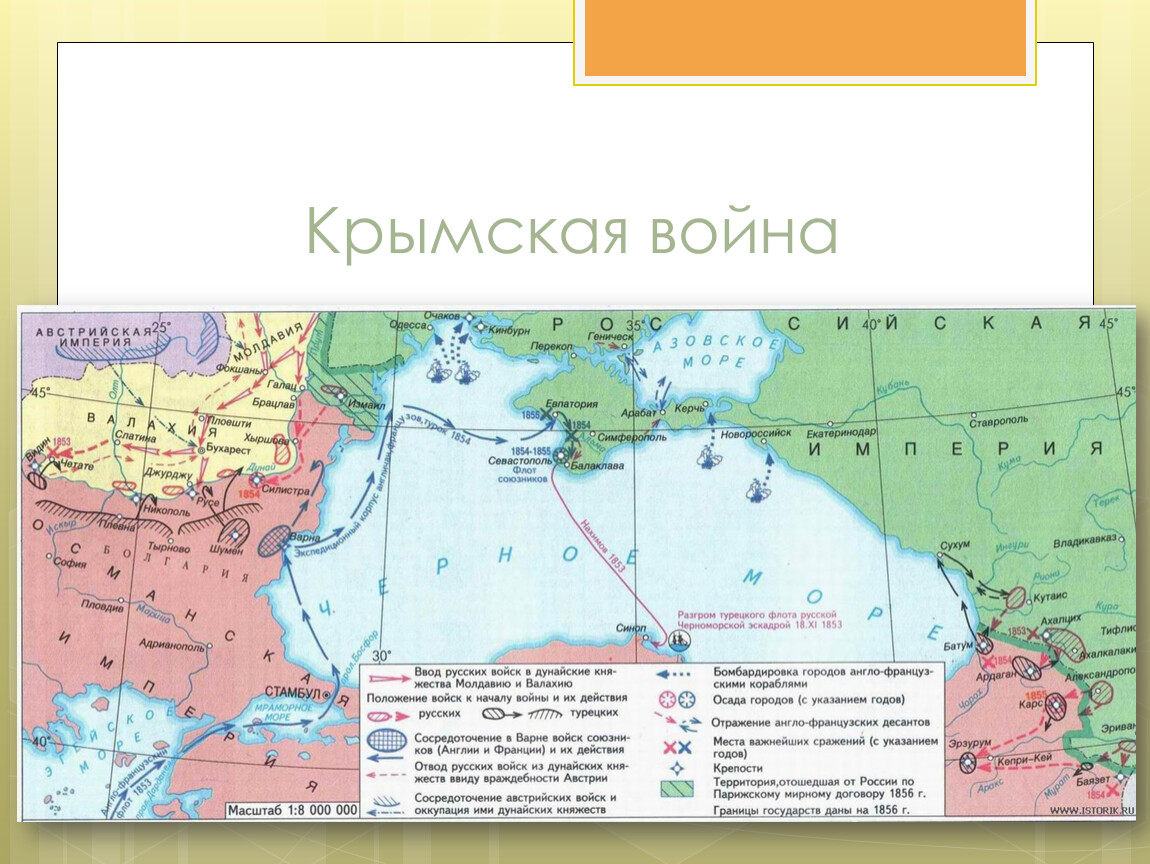 Тест по истории крыма. Карта сражений Крымской войны 1853-1856.