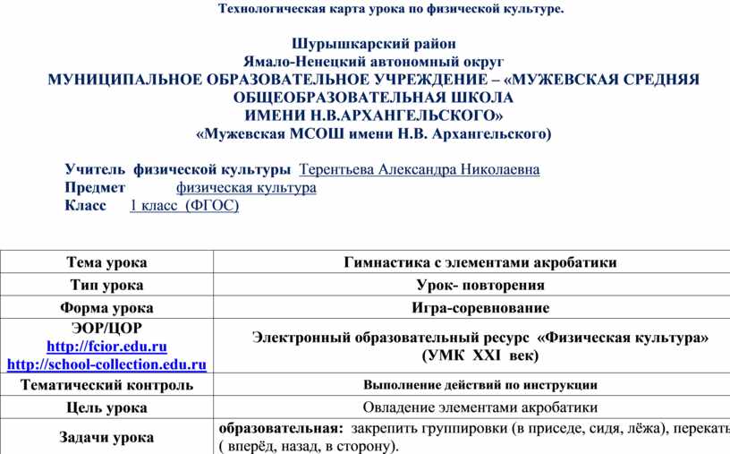 Технологическая карта урока по физической культуре лыжная подготовка