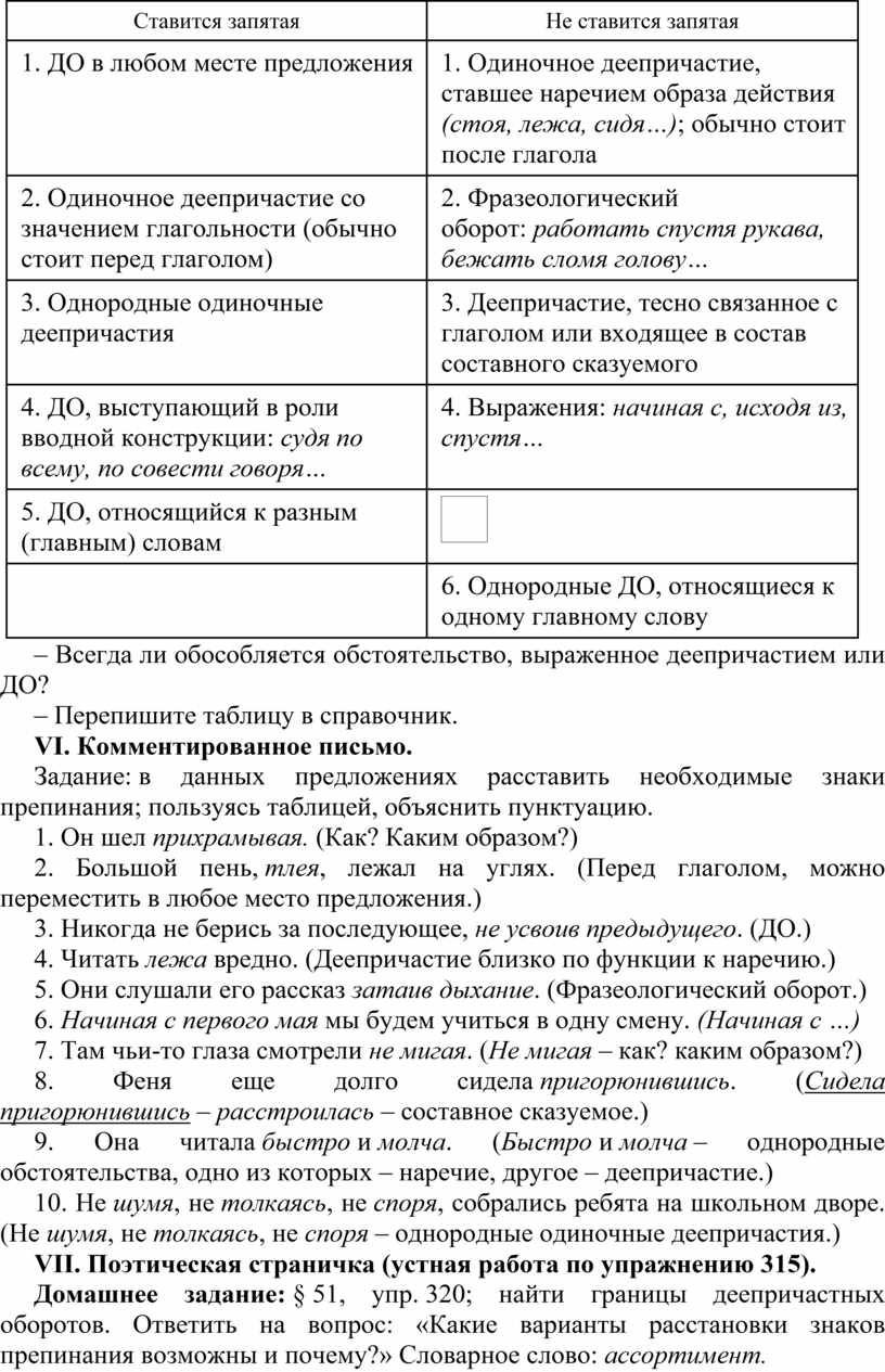 ОБОСОБЛЕНИЕ ОБСТОЯТЕЛЬСТВ, ВЫРАЖЕННЫХ ДЕЕПРИЧАСТНЫМ ОБОРОТОМ И ОДИНОЧНЫМ  ДЕЕПРИЧАСТИЕМ