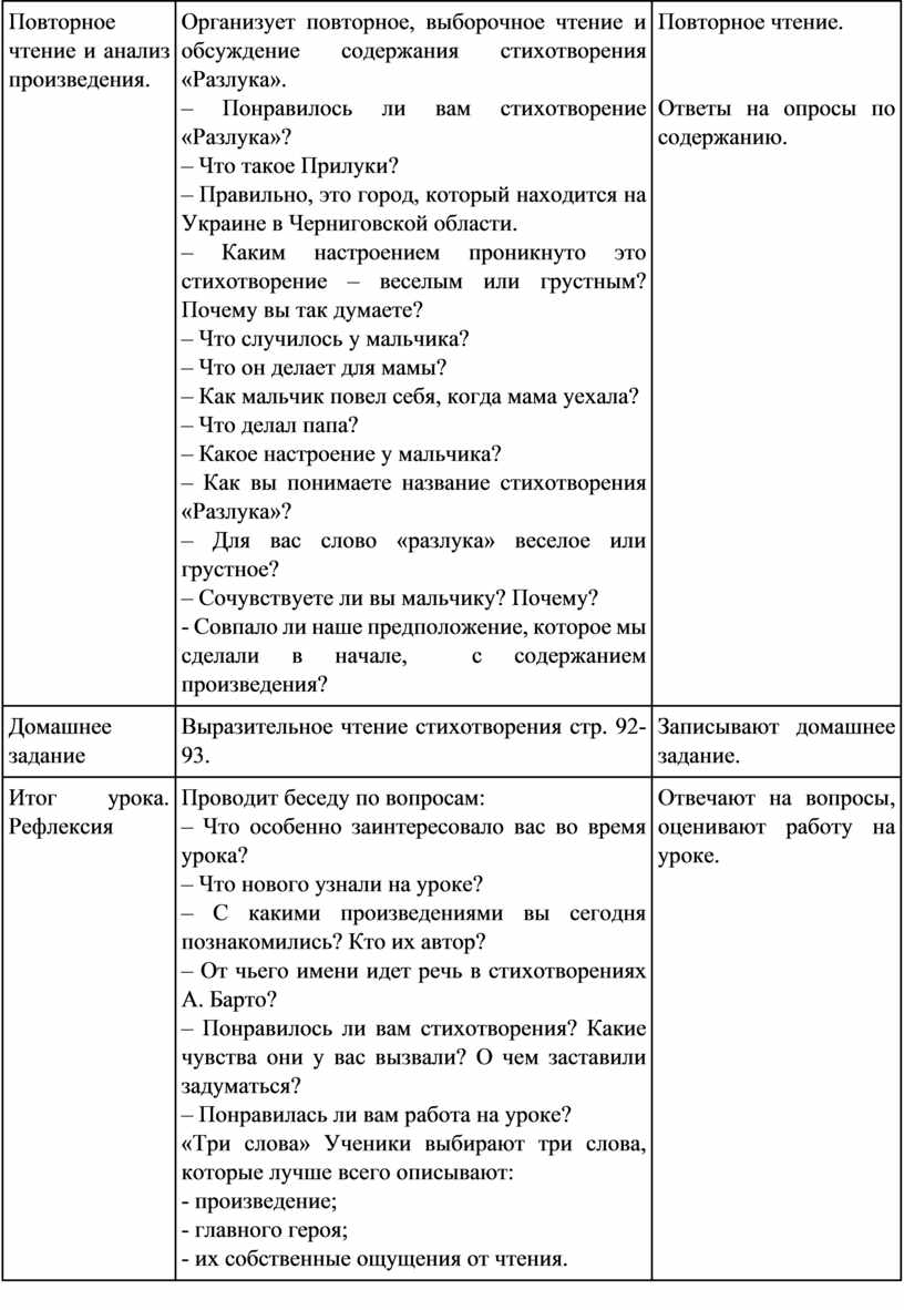 Повторное чтение и анализ произведения
