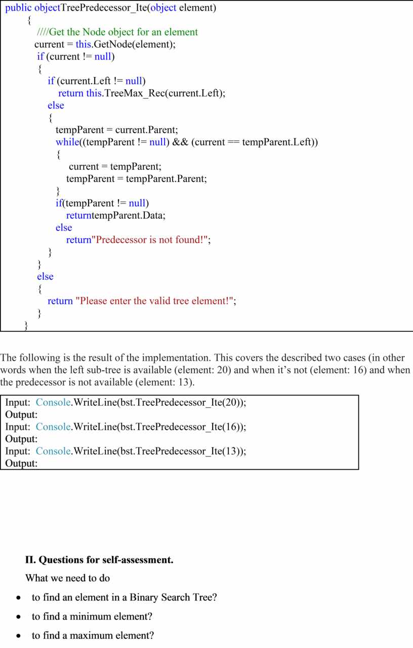 TreePredecessor_Ite( object element) { ////Get the