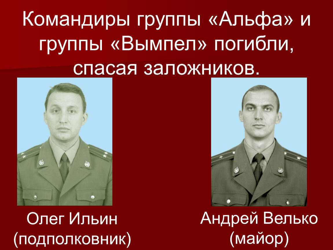 Командир группы. Андрей Велько Вымпел. Майор Андрей Велько Беслан. Олег Ильин Альфа. Майор Андрей Велько.