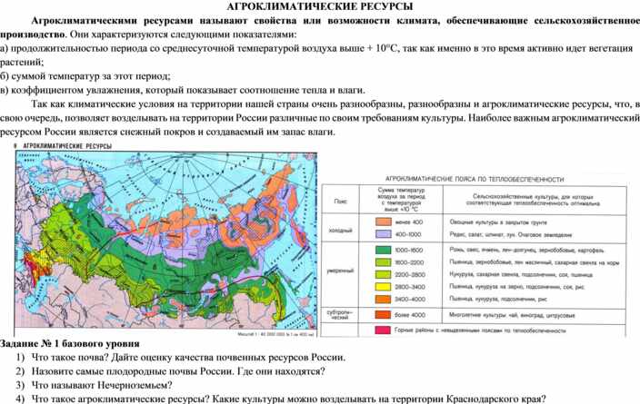 Агроклиматические условия россии