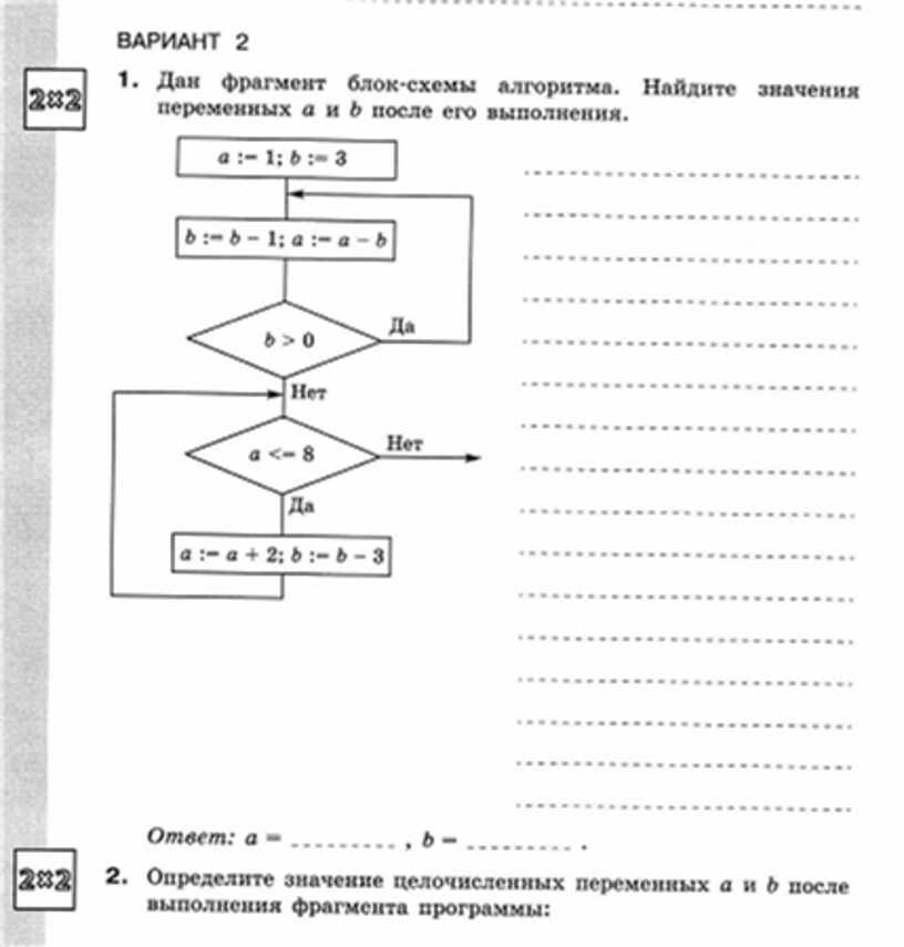 По фрагменту блок схемы определи значения переменных а и б а 0 б 1