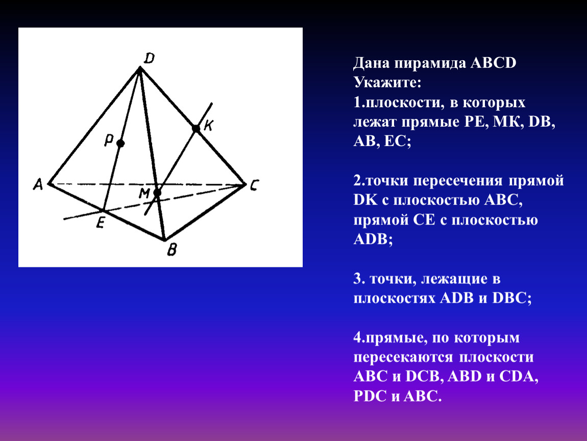 Точка прямая плоскость пирамида. Точки лежащие в плоскостях ADB. Точка лежит в плоскости. Прямые по которым пересекаются плоскости. Прямая по которой пересекаются плоскости.