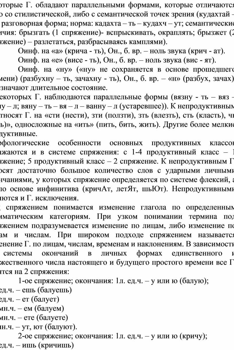 Глагол как часть речи современного русского языка. Инфинитив как начальная  форма глагола