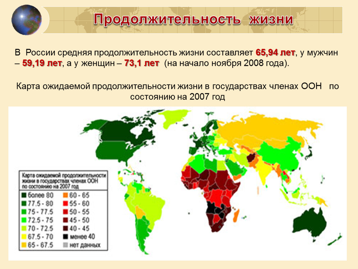 Карта продолжительности жизни в россии