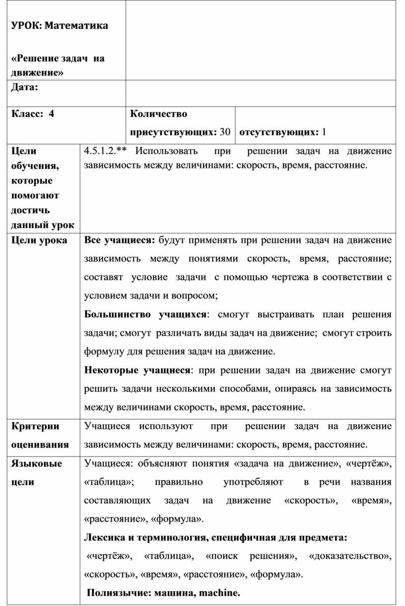 Математика. «Решение задач на движение».4 класс