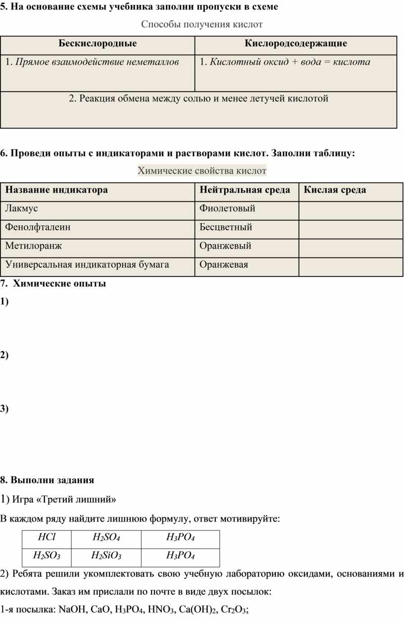 Конспект урока по химии в 8 классе по химии : Кислоты: классификация,  номенклатура, физические и химические свойства