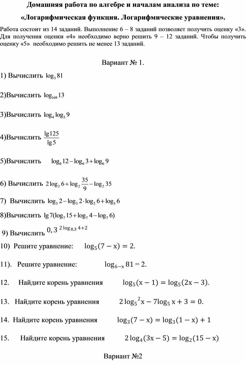 Логарифмическая функция. Логарифмические уравнения».