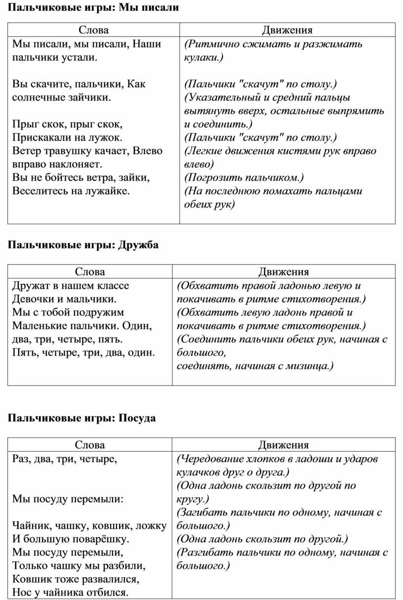 Физминутки и пальчиковые игры на уроках обучения грамоте