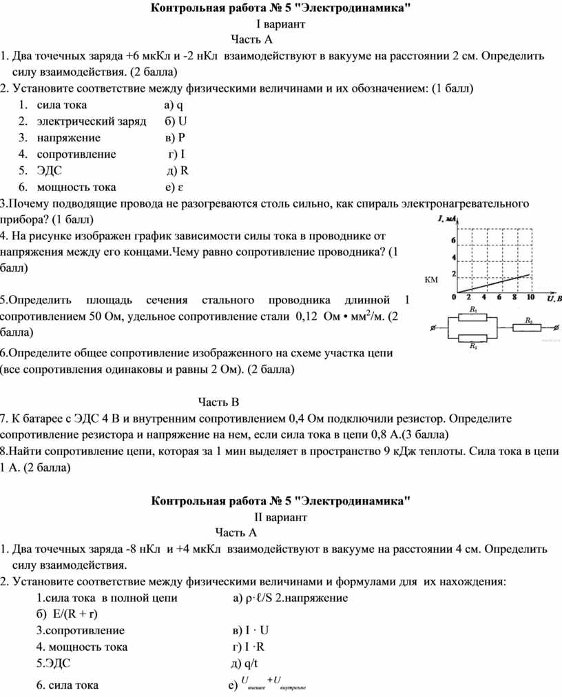 Контрольная по физике 10 11