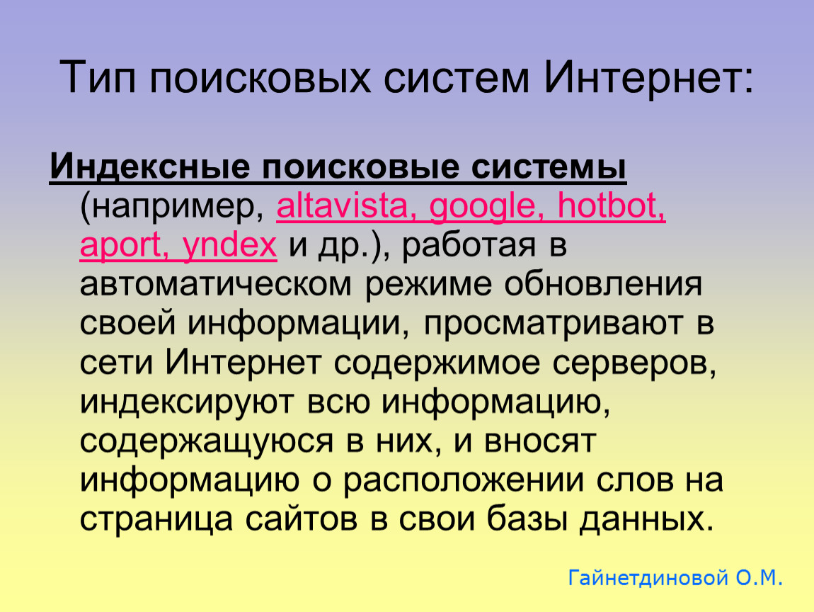 Разновидности поисковых систем в интернете индивидуальный проект