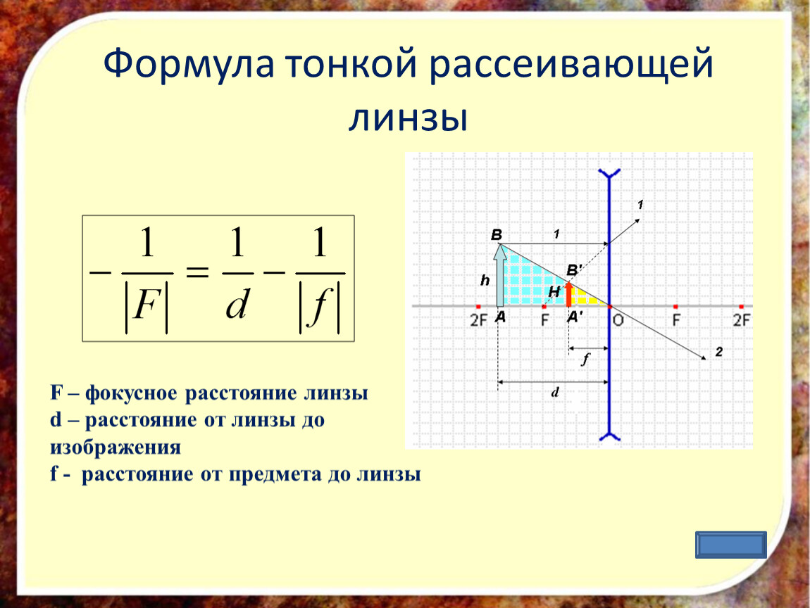 Фокусное расстояние тонкой собирающей линзы. Формула тонкой линзы для рассеивающей линзы. Формула тонкой рассеивающей линзы. Формула тонкой рассеивающей линзы формула. Формула тонкой собирающей линзы физика.