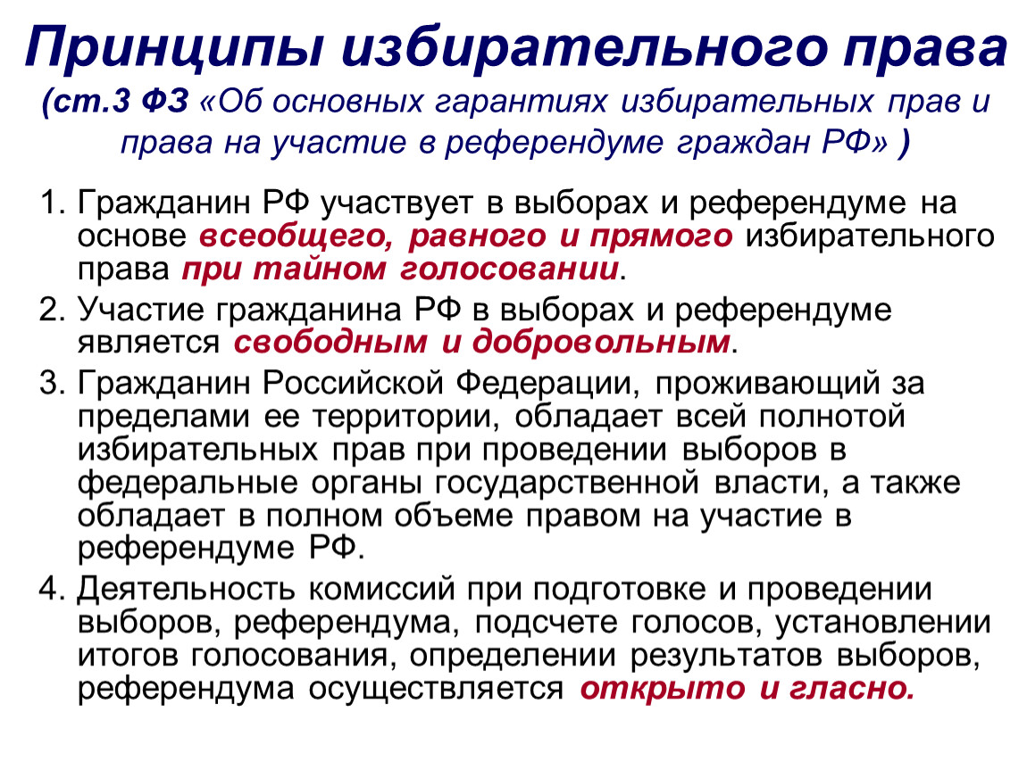 4 принципа выборов. Избирательное право принципы.