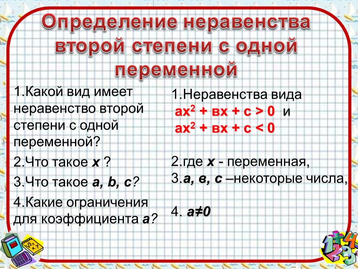 Решение неравенств второй степени с одной переменной