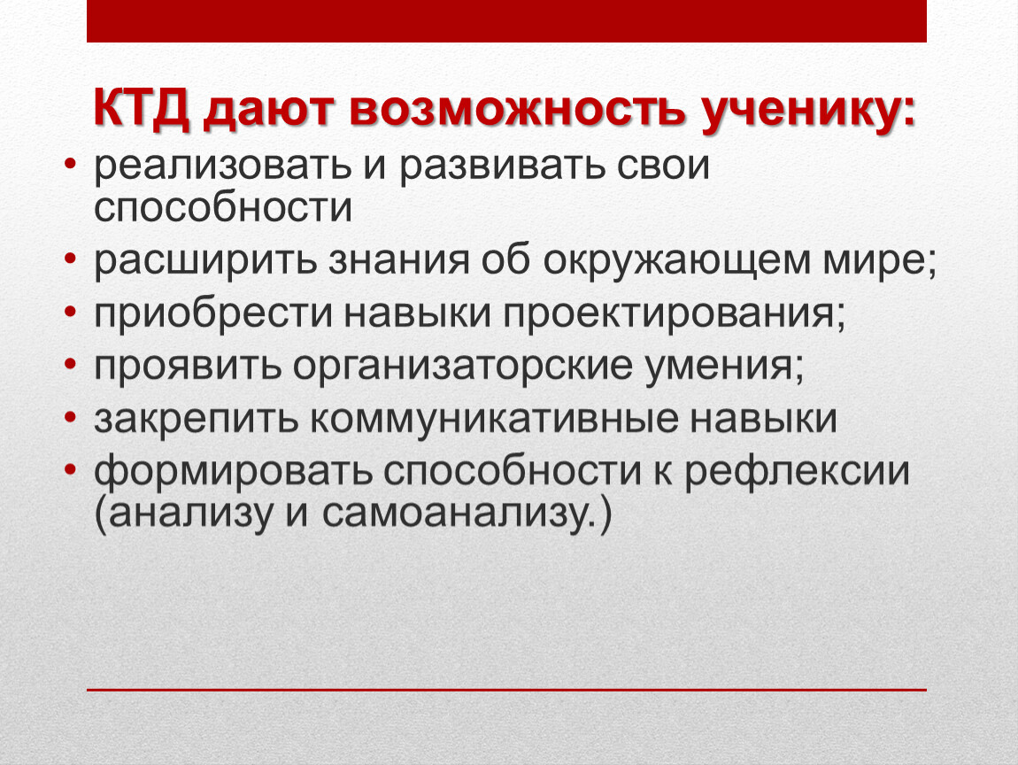 Возможности ученика