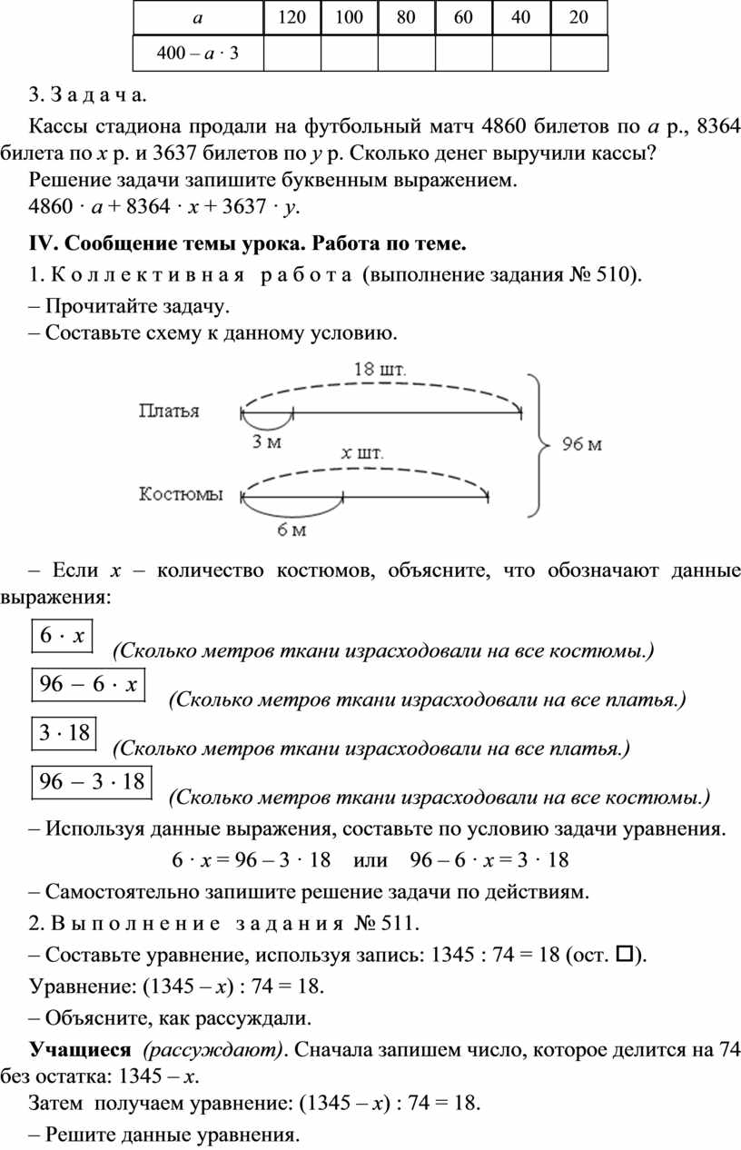 Конспект урока по теме: РЕШЕНИЕ УРАВНЕНИЙ. РЕШЕНИЕ ЗАДАЧ СПОСОБОМ  СОСТАВЛЕНИЯ УРАВНЕНИЙ(4 класс)