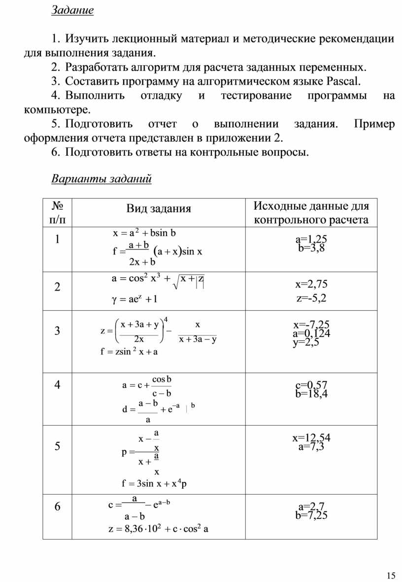 ЛАБОРАТОРНАЯ РАБОТА № 1 Разработка алгоритмов и программ линейной структуры