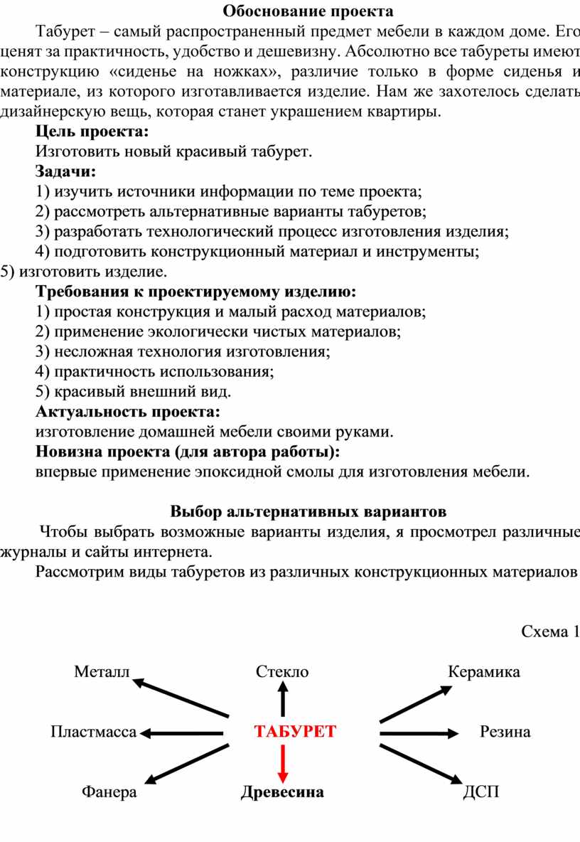 Обоснование проекта табурет